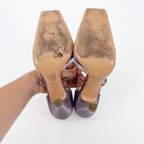 Prada Vintage Lilac Satin Snakeskin Trim Cutout Mary Jane T-Strap Heels IT 38.5 - Picture 10 of 11